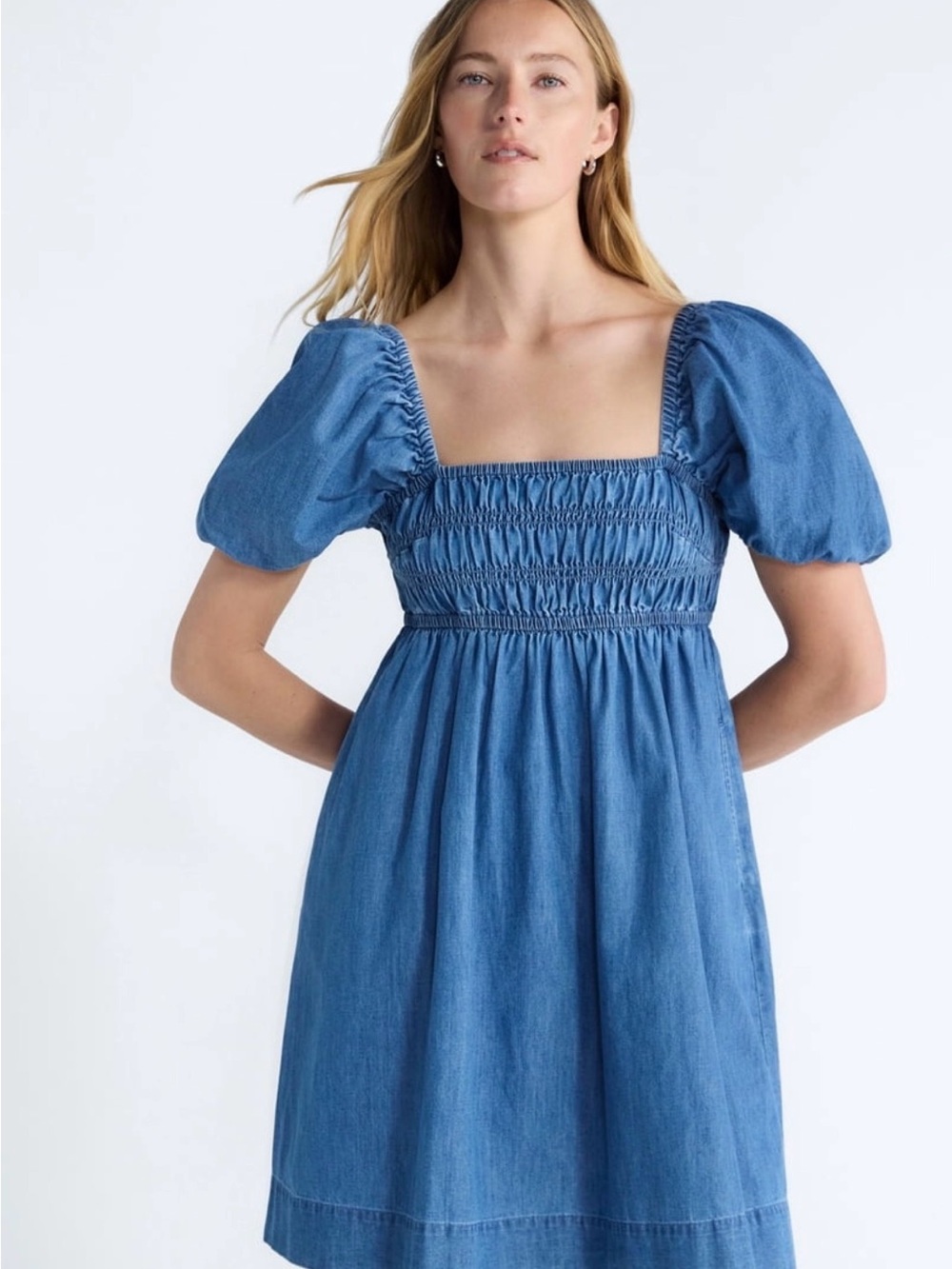 Free Assembly Women's and Women's Plus Puff Sleeve Peasant Mini Dress